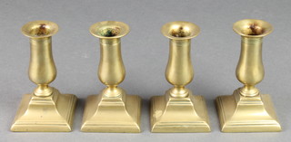 2 pairs of 19th Century squat brass candlesticks with ejectors 4 1/2"h 