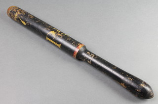 A 19th Century turned wooden and blue painted Special Constables truncheon, marked 17SPD 18" 