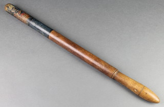 A George III turned and painted wooden constable's staff, with painted crown and royal cypher 24" 