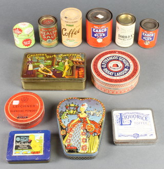 A tin of Beehive health salt, tin of Browick baking powder, a tin of Home and Colonial Pure Coffee, tin of Leichner Blending powder and other tins