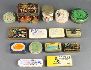 A Te Sol 5 o'clock Tea Tin, an Iodised Throat Tablet tin, a Harlequin Flake Tobacco tin and various other tins 