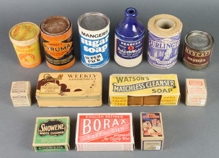 A shop display packet of Borax Water Softener, Watsons soap and various tins