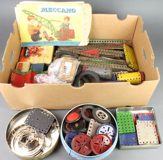 A collection of red and blue Meccano etc