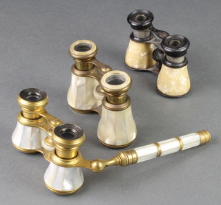 A pair of Iris Paris gilt metal and mother of pearl opera glasses and 2 other pairs of opera glasses (1f)