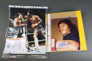 Of boxing interest, a signed colour photograph of Jake La Motta, ditto Lou Ambers, Carlos Monzon, Aaron Pryor, Matthew Sadd Muhammad, Alexis Arguello,  Paddy Demarco, Carmen Basilio, Alexis Arguello and Aaron Pryor 