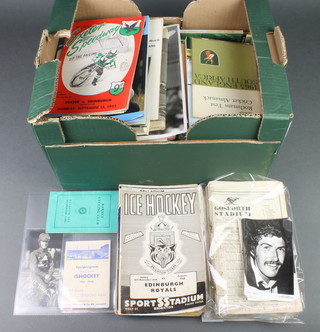 A box of sporting programmes from the 1950's and later including Ice Hockey, Greyhound Racing etc 