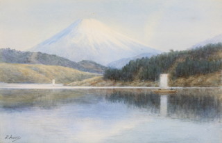 J Awoki, watercolour, signed, study of Mount Fuji 12" x 19 1/2" 