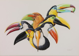 Richard W Orr, watercolour, signed, study of seven toucans 13" x 18 1/2" 