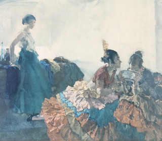 Sir William Russell Flint, coloured prints, Spanish ladies interior scene 10" x 12" and 9" x 14" 