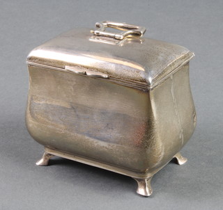 A silver bombe shaped trinket box on pad feet, Birmingham 1918, 176 grams 3 1/2" 