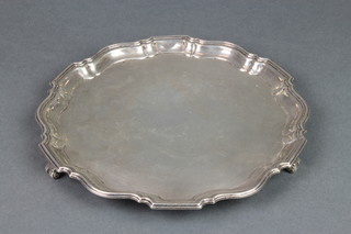 A silver card tray with pie crust rim, Birmingham 1937, 268 grams 8 1/2" 
