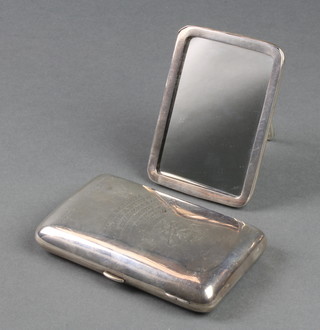 A silver cigar case with presentation inscription, Birmingham 1901, 4 1/2" x 3" together with a silver easel mirror 4" x 3" 