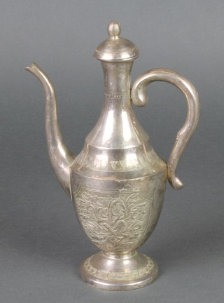 A Chinese white metal teapot chased with dragons and scrolls 9", 350 grams