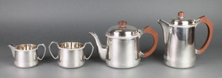 A Walker & Hall silver plated 4 piece tea set with fruitwood handles 