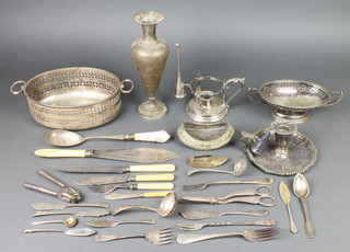 A Victorian silver plated chamber stick and minor plated items