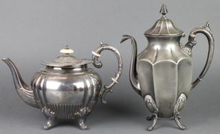 A Victorian silver plated baluster teapot, a metal coffee pot