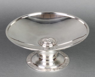 A silver pedestal tazza with Arts & Crafts style decoration London 1935, 10", 594 grams