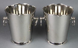A pair of plated 2 handled wine coolers with ring handles 9" 