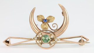 Two 9ct yellow gold gem set bar brooches