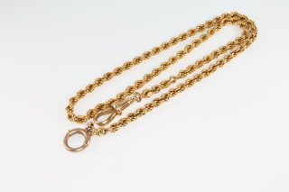 An 15ct yellow gold rope twist watch chain with 18ct clasp 14 grams