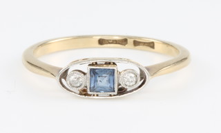 An 18ct yellow gold sapphire and diamond ring size L 1/2