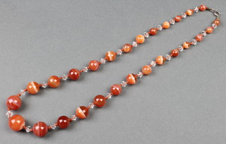 An agate and glass bead necklace 