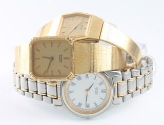 A lady's gilt cased Seiko quartz wristwatch and 2 others