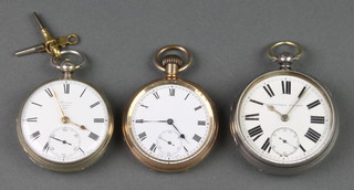 A gentleman's key wind pocket watch, the dial inscribed Improved Patent with seconds at 6 o'clock, a ditto inscribed Barrauds London 9315 with seconds at 6 o'clock and a gilt ditto 