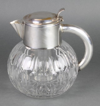 A silver plated mounted cut glass lemonade jug with faceted body 9" 