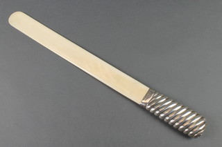 A Victorian silver mounted ivory page turner with fluted handle, Birmingham 1890, 19 1/2" 