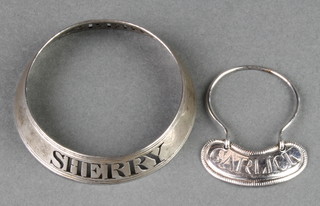 A George III silver sherry decanter collar London 1796 and a ditto garlick label London 1801, 20 grams