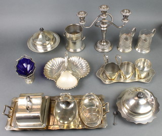 A silver plated muffin set and minor plated items