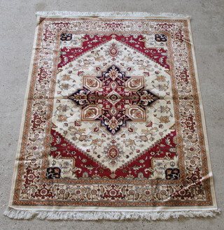 A contemporary Belgian cotton Heriz cream ground rug 75 1/2" x 55 1/2" 