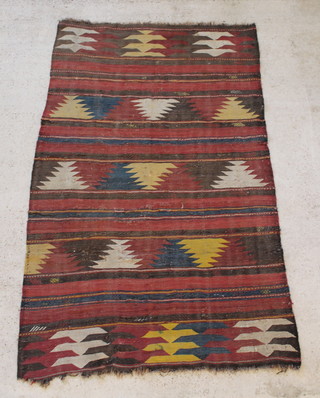 A red blue and white ground Kilim rug 99" x 60"  