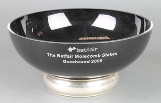 A coloured glass presentation bowl with silver base, inscribed "Betfair The Betfair Molecomb Stakes Goodwood 2009"  