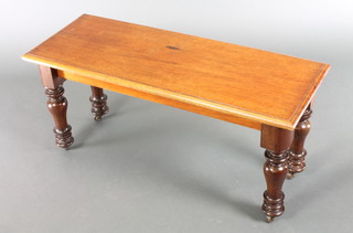 A Victorian rectangular mahogany hall bench raised on turned supports 16"h x 35"w x 13"d 
