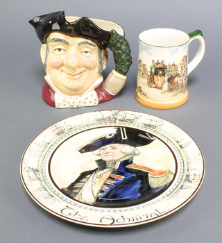 A Royal Doulton series ware plate The Admiral D6278 10 1/2", ditto character jug Mein Host D6468 6" and a series ware mug D6393 5"  