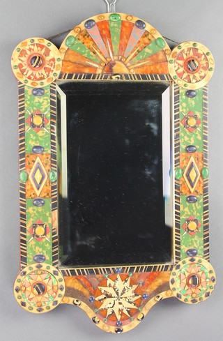 A Regency style rectangular bevelled plate mirror set faux tortoiseshell and hardstones 19" x 12 1/2" 