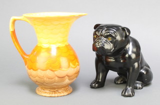 An Art Deco ceramic figure of a black English Bulldog 6" and an Art Deco bulbous jug 8" 