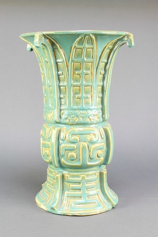 A Chinese turquoise glazed archaistic style vase 16" 
