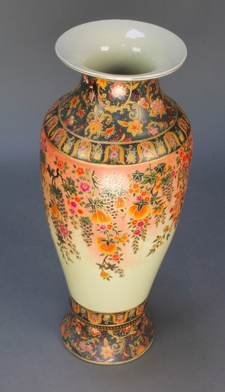 A modern Japanese oviform vase decorated with flowers and fruits 26" 