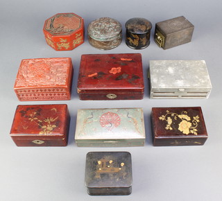 A cinnabar lacquer box decorated with a landscape view 5", minor lacquered and soft metal Oriental boxes