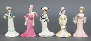 5 Coalport figures - Lady Eliza CW3 5 1/2", Lady Sarah CW6 5 1/2", Lady Lilian CW5 5 1/2", Lady Frances CW4 5 1/2" and Lady Evelyn CW9 5 1/2"  with certificates