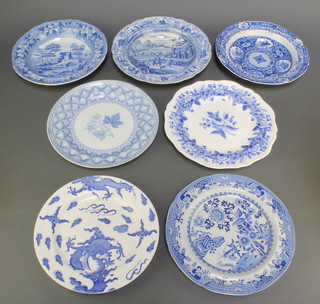 Seven 19th Century Spode blue and white plates and bowls 