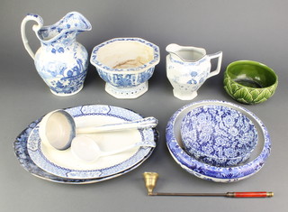 A Victorian blue and white ladle and minor blue and white and other china 