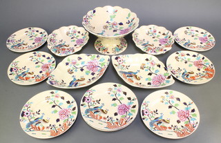 A 19th Century Spode dessert service no.4079 decorated with birds amongst flowers comprising a tazza, 2 serving dishes, 2 scalloped dishes and 8 plates