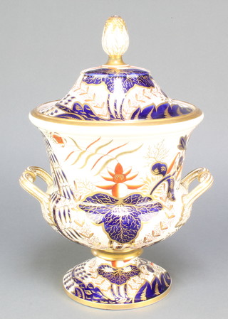 A 19th Century Spode Japan pattern twin handled champagne cooler with liner and lid, pattern no 2214, 13"h