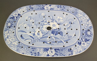 A Victorian Spode blue and white drainer decorated with flowers 16 1/2" 