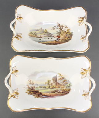 A pair of 19th Century Spode rectangular twin handled dishes decorated with landscape views no. 1926 11" 