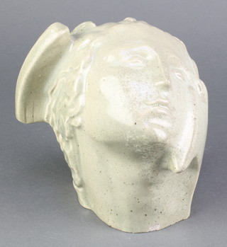 An early 20th Century green glazed portrait bust of a lady with eagle, incised signature 5" 
